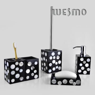 4 PieceBlack Color Polyresin Bathroom Sets with White Dots